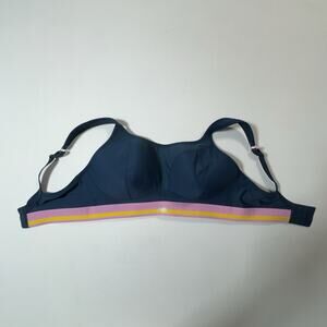 Panache Sport 7341B Sports Bra 36DD Navy Pink Yellow Stripe Recycle Yarn Support